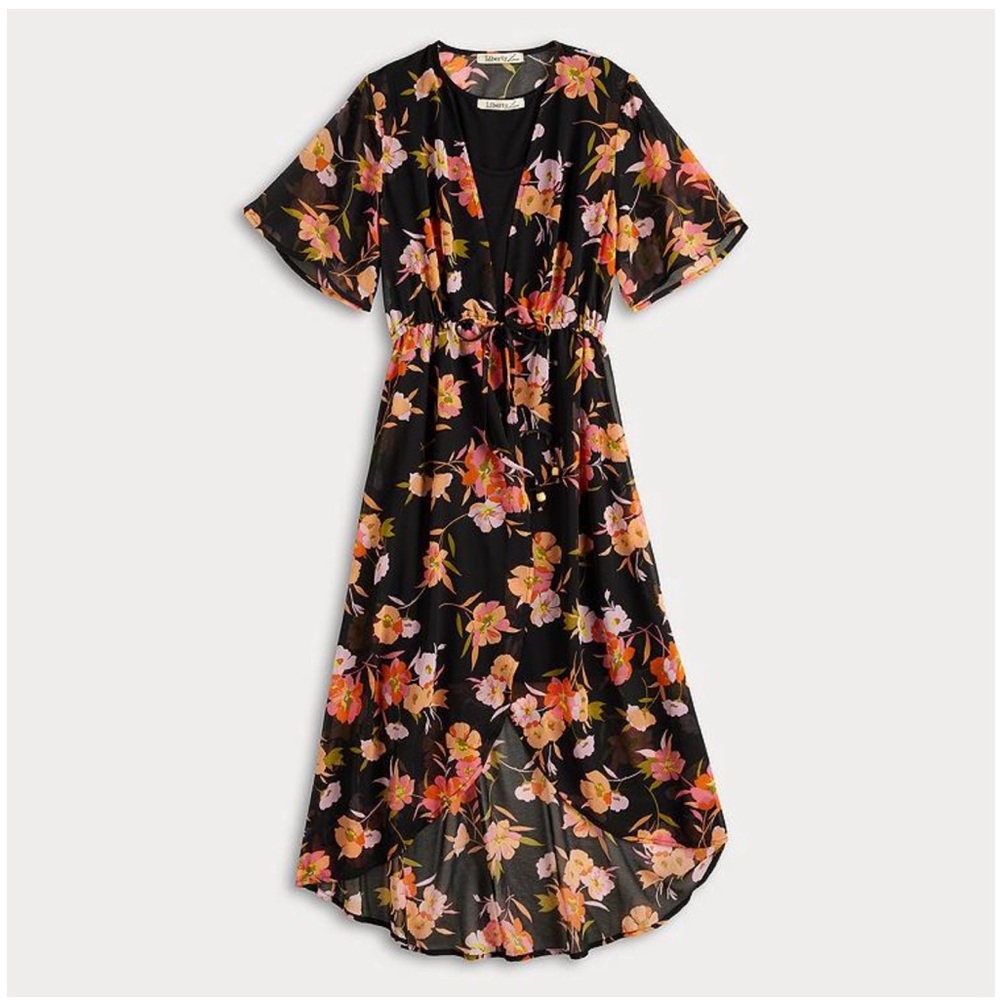 Liberty Love Sheer Floral Shawl, Kimono Midi Dress, Flowy Swimsuit Cover-up